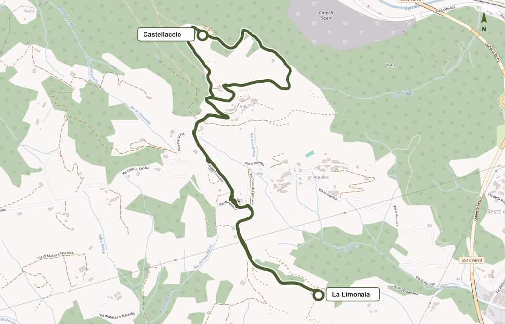 Map of the circular Castellaccio walking route from La Limonaia