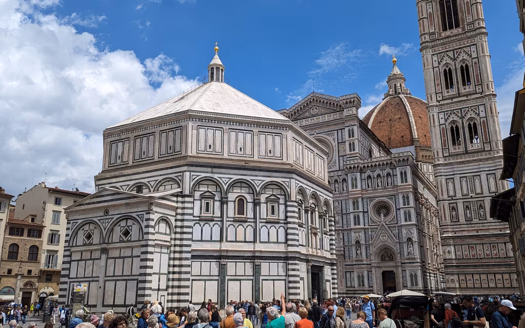 The Baptistery, Florence Cathedral, its dome and Giotto’s bell tower in Piazza del Duomo