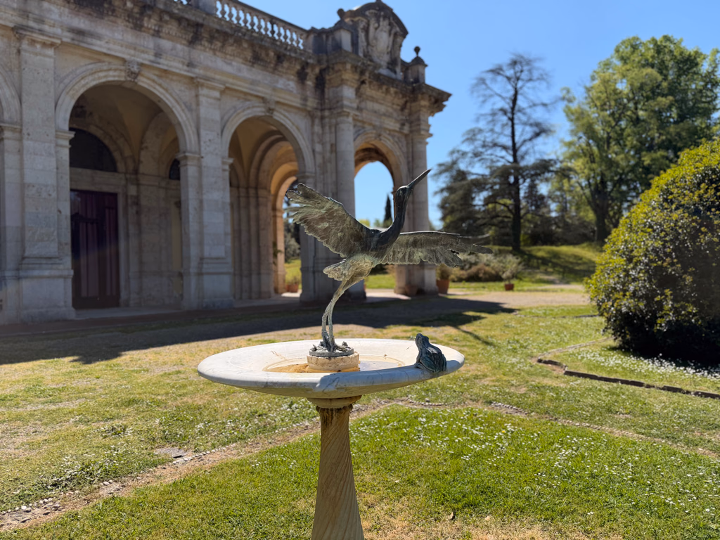 The Frog and Heron fountain in the garden of Terme Tettuccio