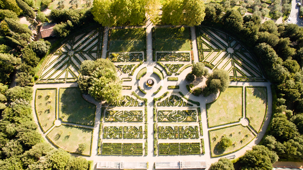 The geometric garden of Villa La Petraia seen from above